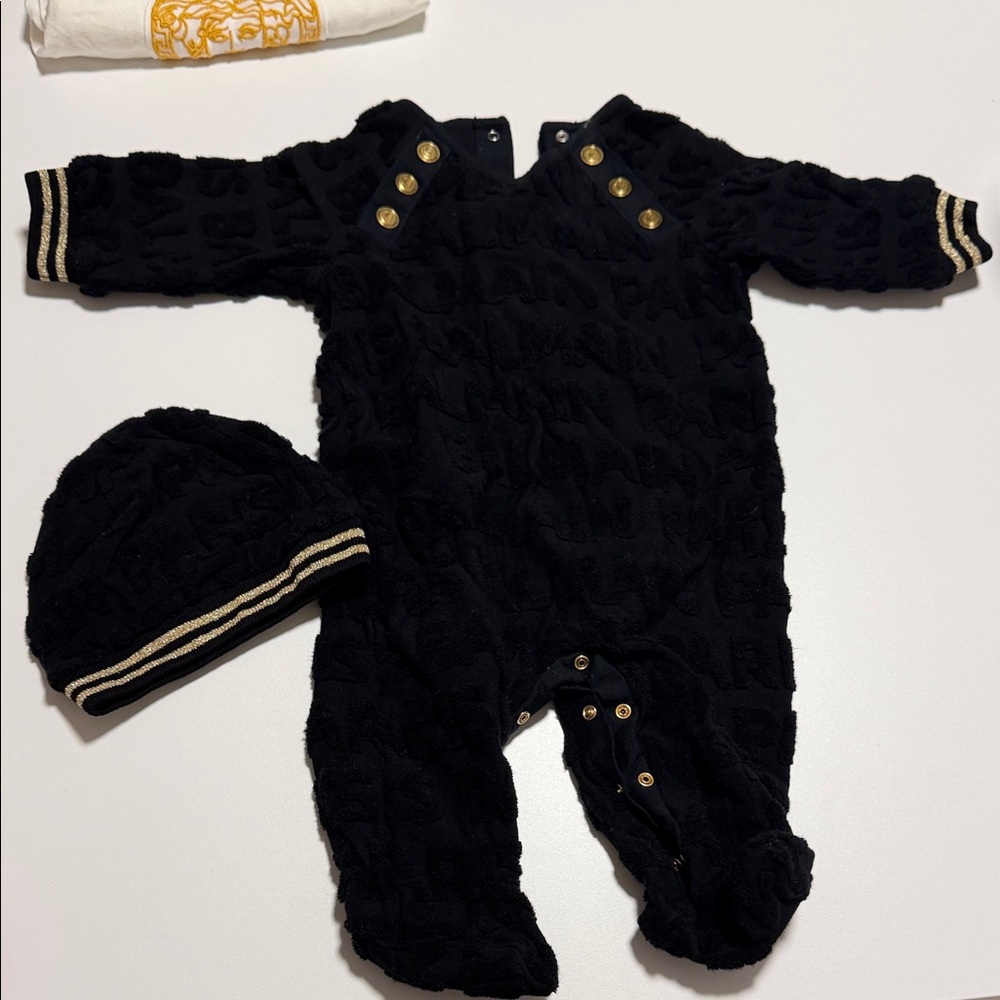 Balmain Black Kids One Piece with Hat